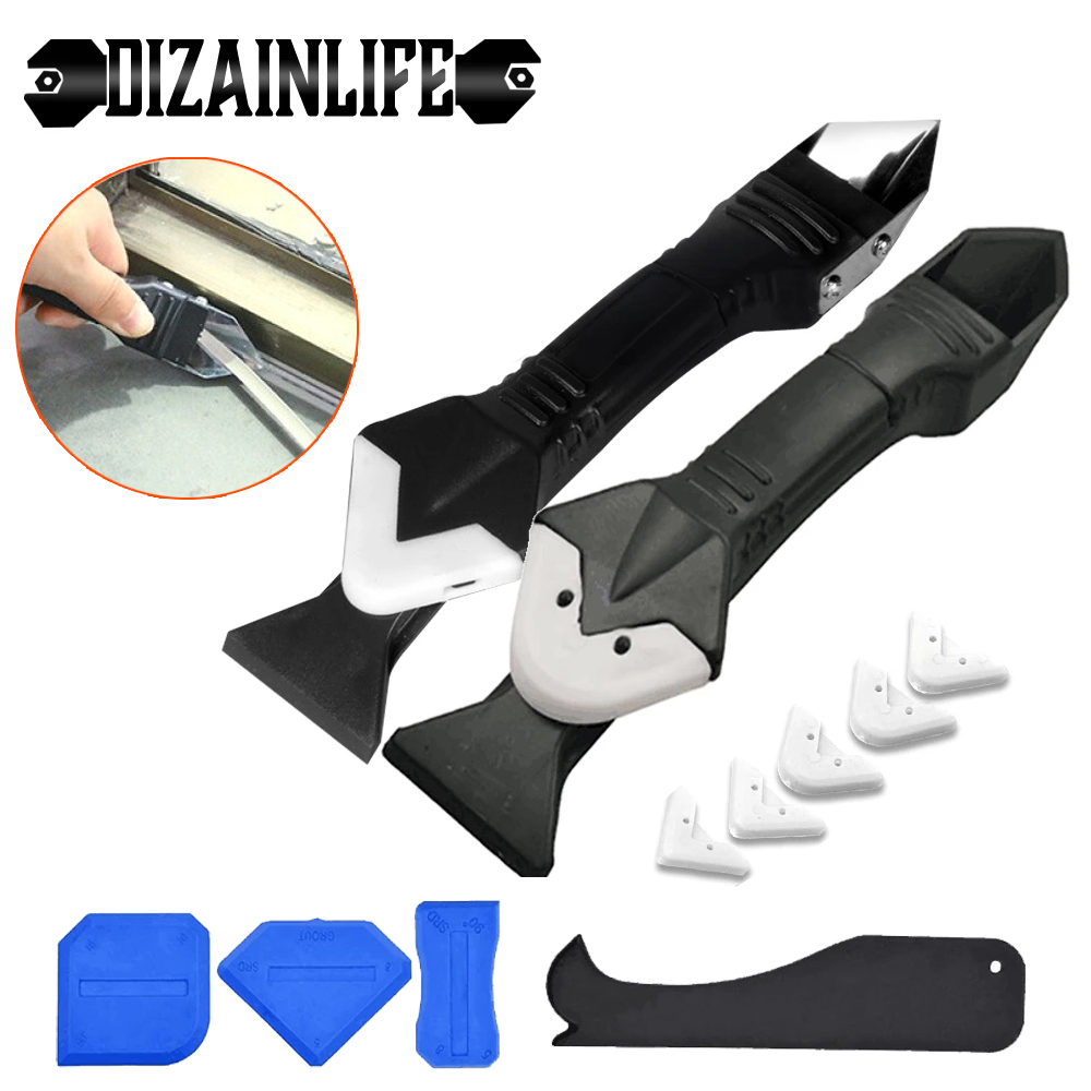 5 In 1 Silicone Scraper Sealant Smooth Remover Tool Set Caulking Finisher Smooth Grout Kit Floor Mould Removal Hand Tools Set