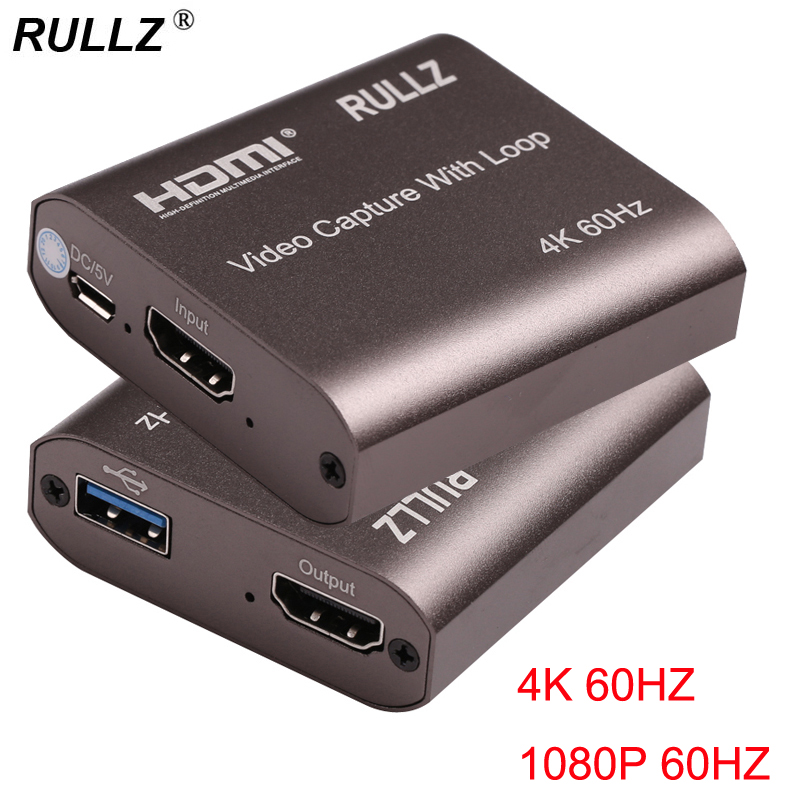 Rullz 4K 60Hz HDMI Video Capture Card TV Loop 1080P Game Recording Plate Live Streaming Box USB 2.0 3.0 Grabber for PS4 Camera