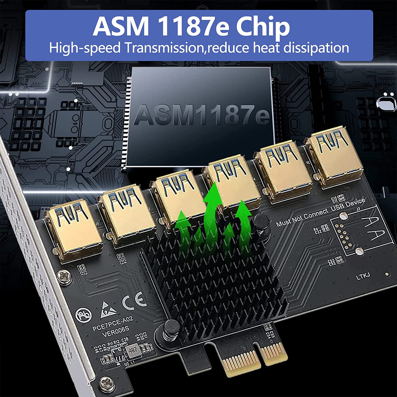 PCIe 1 to 4 Riser Card， Pcie Splitter 1 to 4 PCI Riser Card， 4 Risers into 1 PCI Card， PCIe Multiplier Risers 1X to External