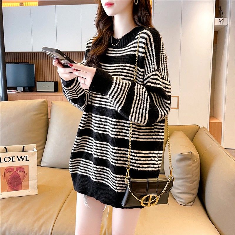 Women Knitted Basic Long Sleeve Striped Sweaters O-Neck Pullovers Female Sweater Autumn Winter Coat Lady Unif Jumper Top