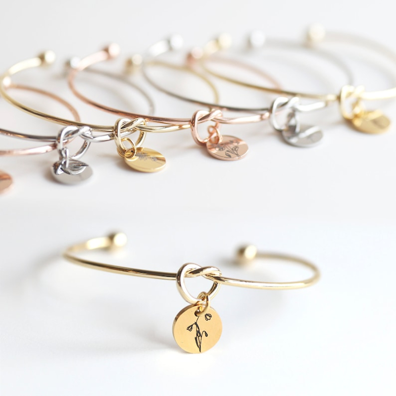 Birth Month Flower Knot Bracelet Bridesmaid Bracelet Personalized Charm Bracelet for Women Homemade Jewelry Mothers Day Gift