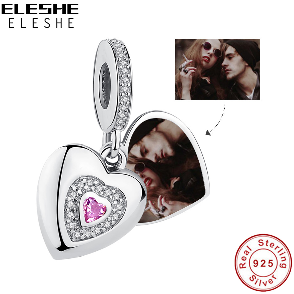 ELESHE 925 Sterling Silver Bead Forever Love Heart Pendant Charm Fit Original Bracelet Personalized Custom Po DIY Jewelry