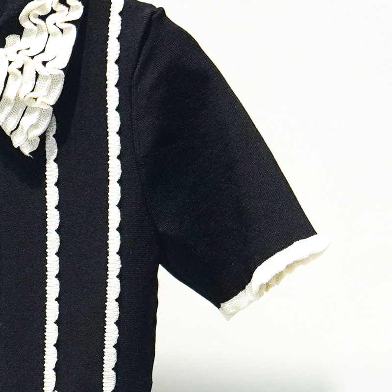  Autumn and Winter Women's Embroidery Hollow Lace Stitching Knitted Dress Female Little Black Dress