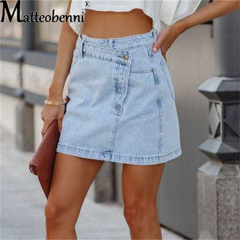  Women's Irregular Mini Denim Skirt High Waist  Slim Elastic Straight Summer Sexy Vintage Casual Splicing Short Skirt