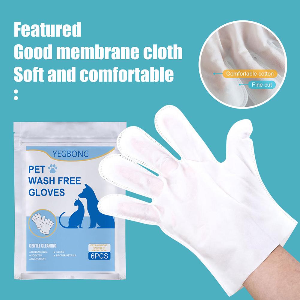 6Pcs Portable Pet Wash Free Gloves Odorless Deodorant and Antibacterial for Dog Walking Grooming Hiking Travel Pet Accidents