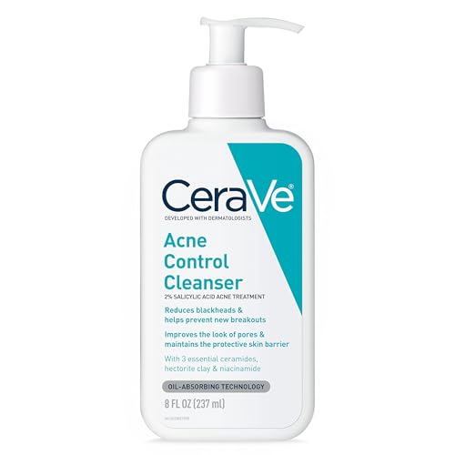 CeraVe Acne Treatment Face Wash | Salicylic Acid Cleanser with Purifying Clay, Niacinamide, and Ceramides | Pore Control and Blackhead Remover | 8 Ounce