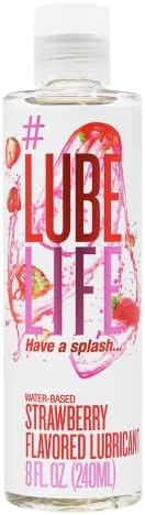 Lube Life Water-Based Strawberry Flavored Lubricant, Personal Lube for Men, Women and Couples, Made Without Added Sugar, 8 Fl Oz