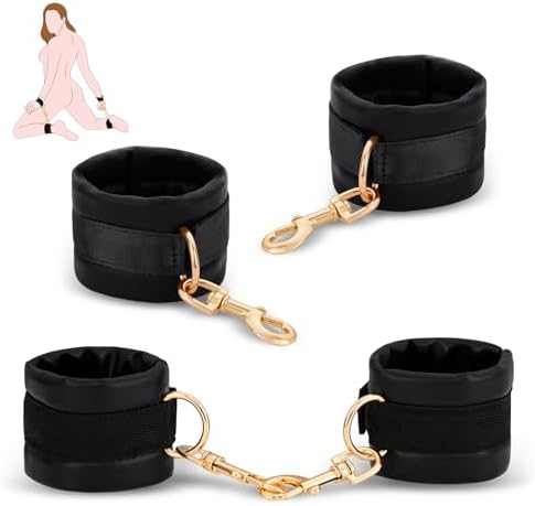 Sex Bondage BDSM Kit Restraints - UTIMI 4PCS Sets with Adjustable Handcuffs Wrist Ankle Cuff Fetish Adult SM Games Sex Toys for Couple Beginner, Black
