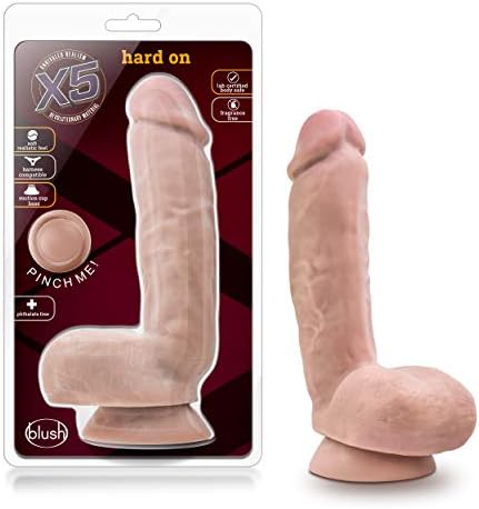 Blush Novelties X5 Hard On - Soft Lifelike 8.5 Inch Long Realistic 2" Thick Dildo Strap On Compatible Suction Cup for Hands Free Play - Body Safe Contains No Phthalates - Sex Toy for Couples - Beige