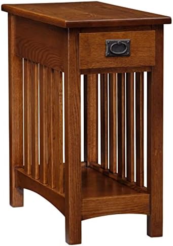 Leick Home 8202 Mission Impeccable End Table with Drawer, Made with Solid Wood, Narrow Side Table for Living Room, Bedroom, Medium Oak Finish
