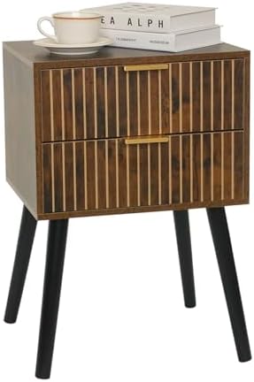 MaxSmeo Mid Century Nightstand, Modern Bedside Table with 2 Drawers, Small End Side Table for Small Space with Solid Wood Legs, Bedroom, Living Room, Rustic Brown